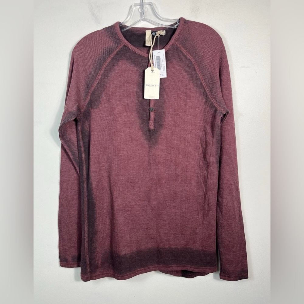 Men’s S Waffle Knit Henley Shirt Burgundy Relax Fit